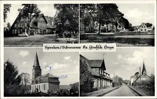 Ak Spraken Schwarme Niedersachsen, Gasthof, Teilansicht, Kirche, Strassenansicht