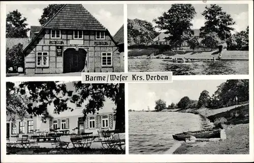 Ak Barme Dörverden in Niedersachsen, Gast- und Kurhaus Weserlust, Boot am Ufer