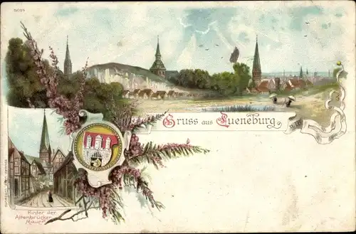 Wappen Litho Lüneburg in Niedersachsen, Teilansicht, Hinter der Altenbrücker Mauer