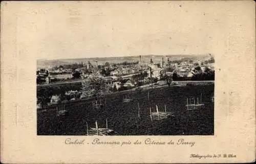 Ak Corbeil Essonne, Panorama pris des Coteaux du Perray