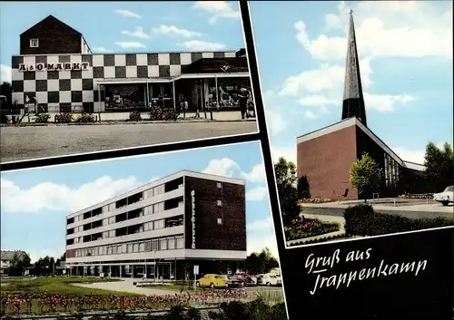 Ak Trappenkamp im Kreis Segeberg, A&O Markt, Kirche, Wohnungen