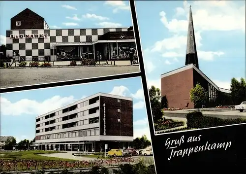 Ak Trappenkamp im Kreis Segeberg, A&O Markt, Kirche, Wohnungen