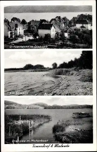 Ak Timmdorf Malente in Ostholstein, Teilansicht mit Dieksee, Strand, Motorboot