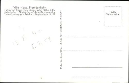 Ak Falkau Hochschwarzwald, Fremdenheim Villa Hosp