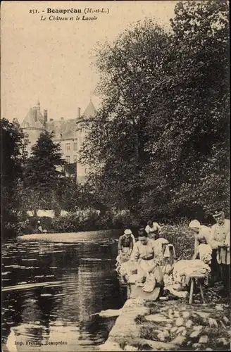 Ak Beaupréau Maine et Loire, Le Chateau et le Lavoir