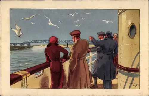 Künstler Ak Am Bord eines Schiffes, Reise, Möven