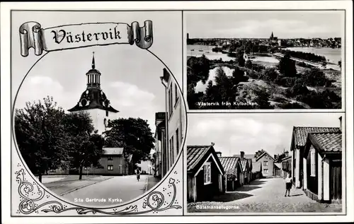 Ak Västervik Westervik Schweden, Gesamtansicht, Sta Gertruds Kyrka