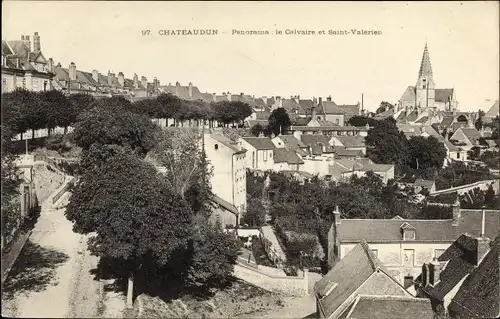 Ak Châteaudun Eure et Loir, Panorama le Calvaire et Saint Valerian