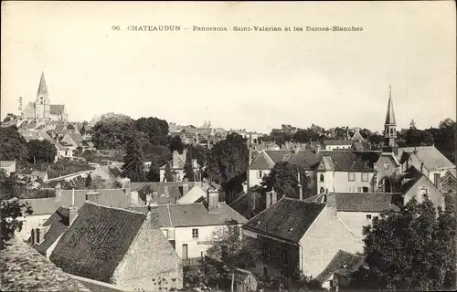 Ak Châteaudun Eure et Loir, Panorama Saint Valerian et les Dames Blanches