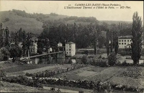Ak Cambo les Bains Pyrenees Atlantiques, L'Etablissement Thermal et l'Hotel de Paris
