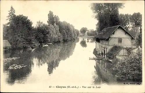 Ak Cloyes sur le Loir Eure et Loir, Vue sur le Loir