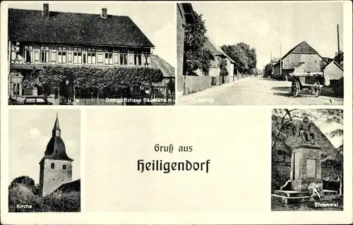 Ak Heiligendorf Wolfsburg Niedersachsen, Geschäftshaus Bäumann, Kirche, Ehrenmal, Gasthaus zur Post