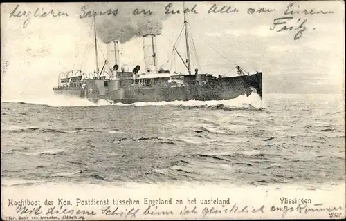 Ak Vlissingen Zeeland Niederlande, Nachtboot der Kon. Postdienst tusschen Engeland, Fährschiff