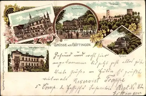 Litho Göttingen in Niedersachsen, Plesse, Auditorium, Rathaus, Hauptpostamt, Rohns