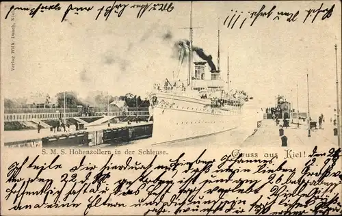 Ak Kiel in Schleswig Holstein, Deutsches Kriegsschiff, SMS Hohenzollern, Yacht
