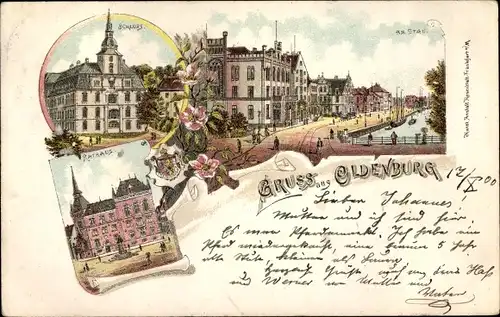 Litho Oldenburg im Großherzogtum Oldenburg, Am Stau, Schloss, Rathaus