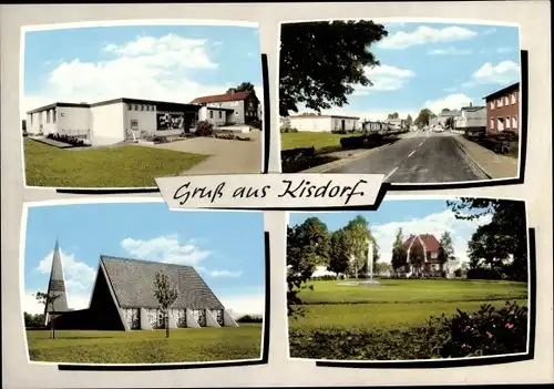 Ak Kisdorf in Holstein, Kirche, Geschäftshaus, Straßenpartie, Park