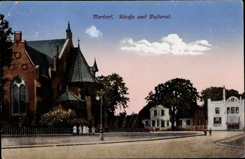 Ak Nortorf in Holstein, Kirche und Pastorat