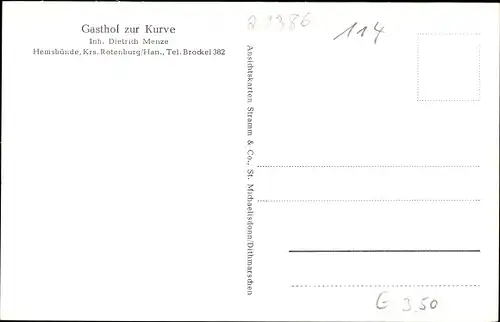 Ak Hemsbünde Kreis Rotenburg, Gasthof zur Kurve