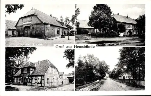 Ak Hemsbünde Kreis Rotenburg, Geschäft Amtsfeld, Gasthof zur Kurve, Bürgermeister, Dorfstraße