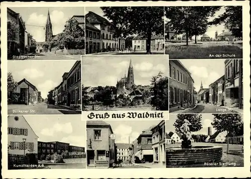 Ak Waldniel Schwalmtal am Niederrhein, Markt, Schule, Kirche, Strassenansichten