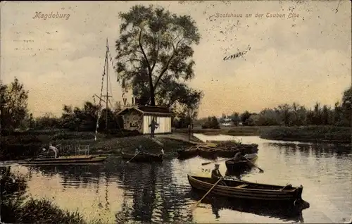 Ak Magdeburg an der Elbe, Bootshaus an der Tauben Elbe