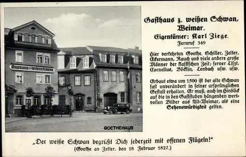 Ak Weimar in Thüringen, Gasthaus zum Weißen Schwan, Außenansicht