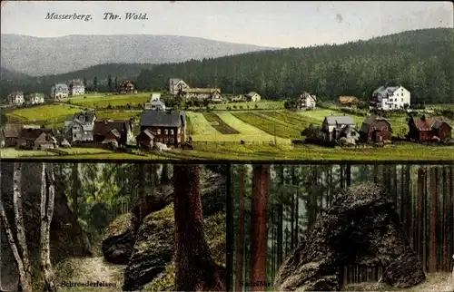 Ak Masserberg in Thüringen, Gesamtansicht, Schroederfelsen