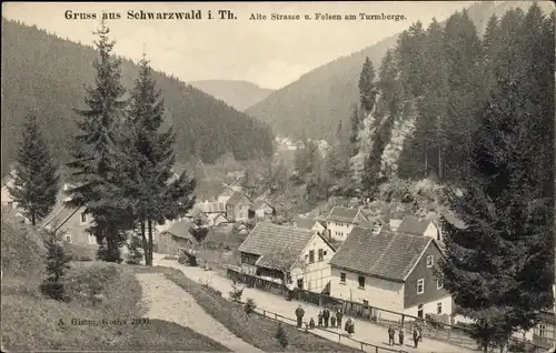 Ak Schwarzwald Luisenthal im Thüringer Wald, Alte Straße und Felsen am Turmberge