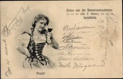 Ak Dresden Loschwitz, Beerenweinschänke, Frau mit Weinglas