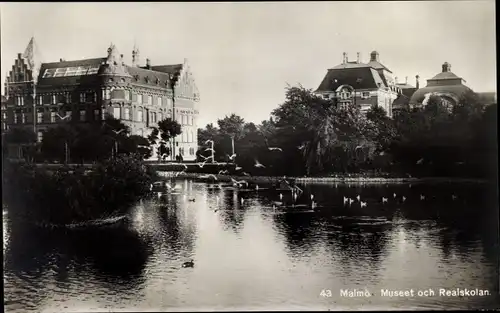 Ak Malmö Schweden, Museet och Realskolan