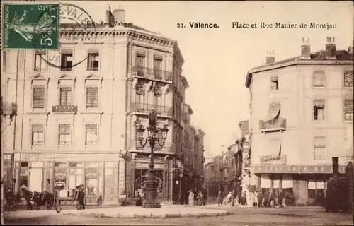 Ak Valence Drôme, Place et Rue Madier de Montjau