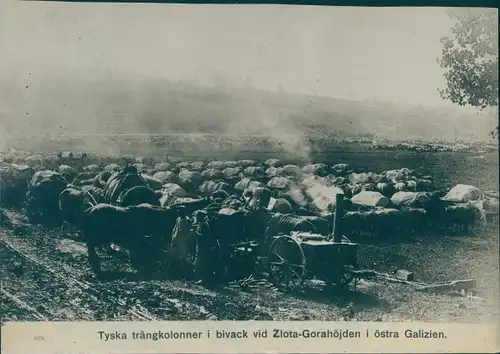 Foto Östliches Galizien, Deutsche Soldaten, I. WK, Trainkolonne, Gulaschkanone, Biwak