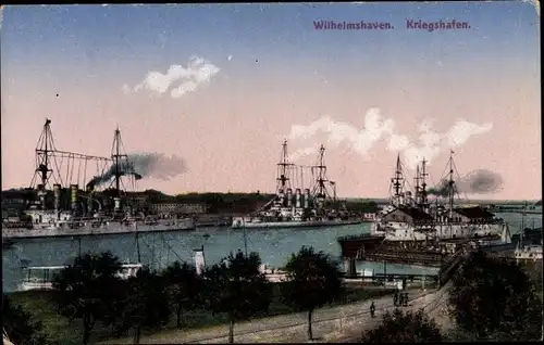 Ak Wilhelmshaven in Niedersachsen, deutsche Kriegsschiffe im Kriegshafen