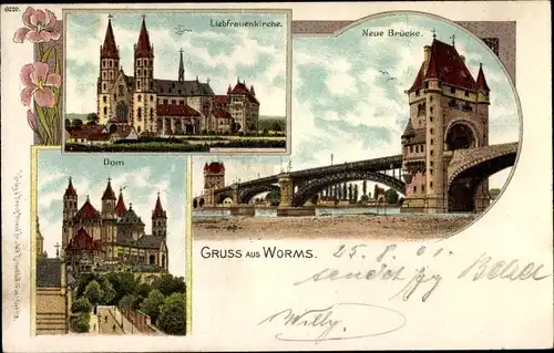 Litho Worms am Rhein, Dom, Neue Brücke, Liebfrauenkirche