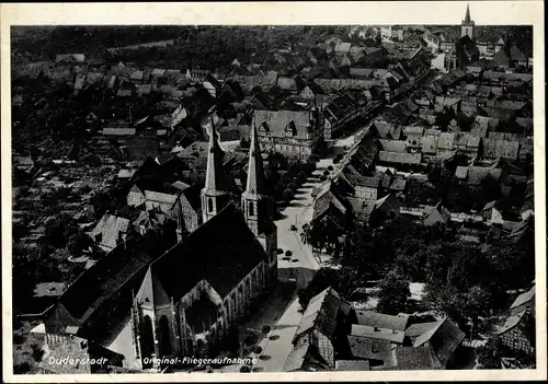 Ak Duderstadt Eichsfeld, Fliegeraufnahme, Marktstraße, Rathaus, Cyriacuskirche
