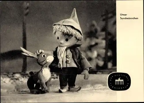 Ak Unser Sandmännchen, Sandmann, DDR Deutscher Fernsehfunk, Hase, Winter