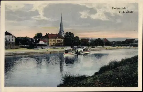 Ak Holzminden an der Weser, Dampferpartie, Ort