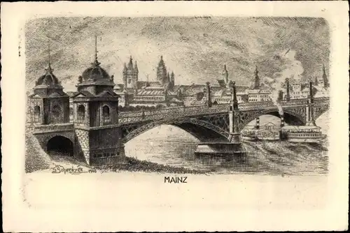 Künstler Ak Schwenzer, G. W., Mainz am Rhein, Brücke, Stadt