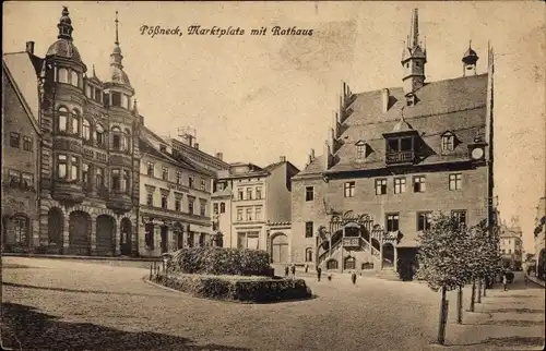 Ak Pößneck in Thüringen, Marktplatz mit Rathaus