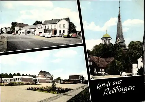 Ak Rellingen in Holstein, Gebäude, Geschäft, Kirchturm