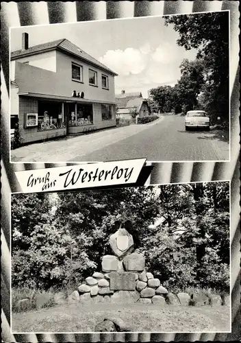 Ak Westerloy Westerstede im Kreis Ammerland, Gedenkstätte, Geschäft