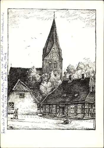 Künstler Ak Neubukow in Mecklenburg, Kirche, Fachwerkhaus