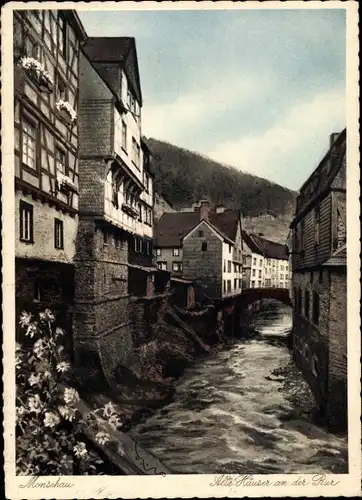Ak Monschau Montjoie in der Eifel, alte Häuser an der Rur
