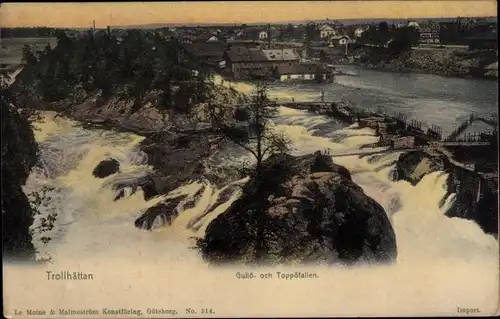 Ak Trollhättan Schweden, Gullöfallen och Toppöfallen