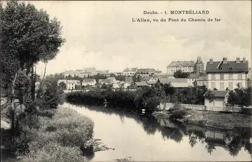 Ak Montbéliard Doubs, L'Allan, vu du Pont du Chemin de fer