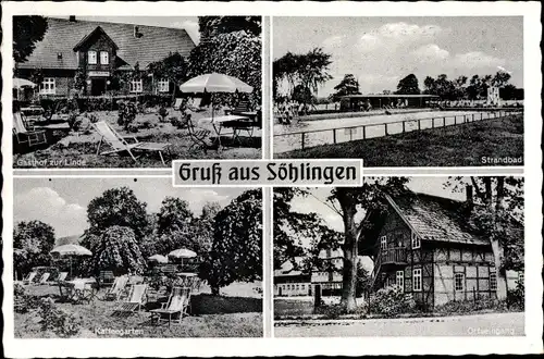 Ak Söhlingen Hemslingen Niedersachsen, Gasthof zur Linde, Strandbad, Kaffeegarten