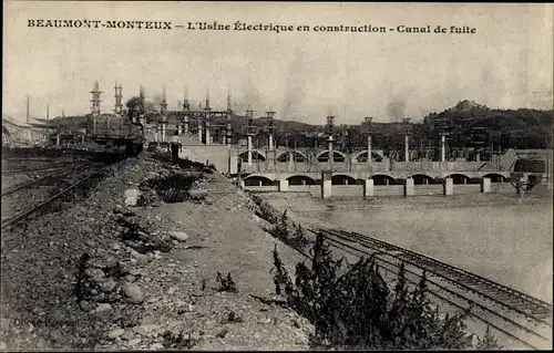 Ak Beaumont Monteux Drome, L'Usine Electrique en construction, Canal de fuite