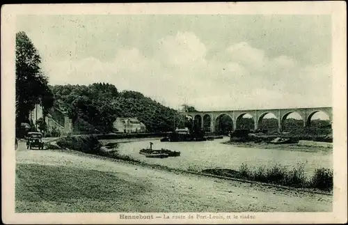 Ak Hennebont Morbihan, La route de Port Louis, et le viaduc