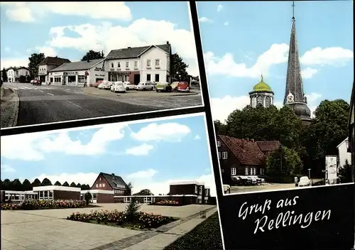 Ak Rellingen in Holstein, Geschäft, Kirchturm, Gebäude